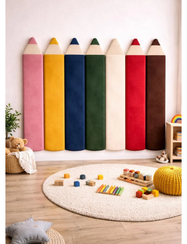 Velvet Crayon Pencil Wall Panels – Montessori Nursery Decor | Soft Kids Wall Panels | Playroom Wall Design 110cm