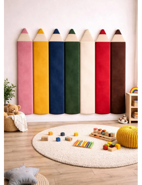 Velvet Crayon Pencil Wall Panels – Montessori Nursery Decor | Soft Kids Wall Panels | Playroom Wall Design 110cm