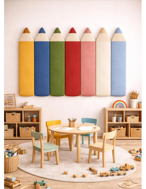 Velvet Crayon Pencil Wall Panels – Montessori Nursery Decor | Soft Kids Wall Panels | Playroom Wall Design 110cm