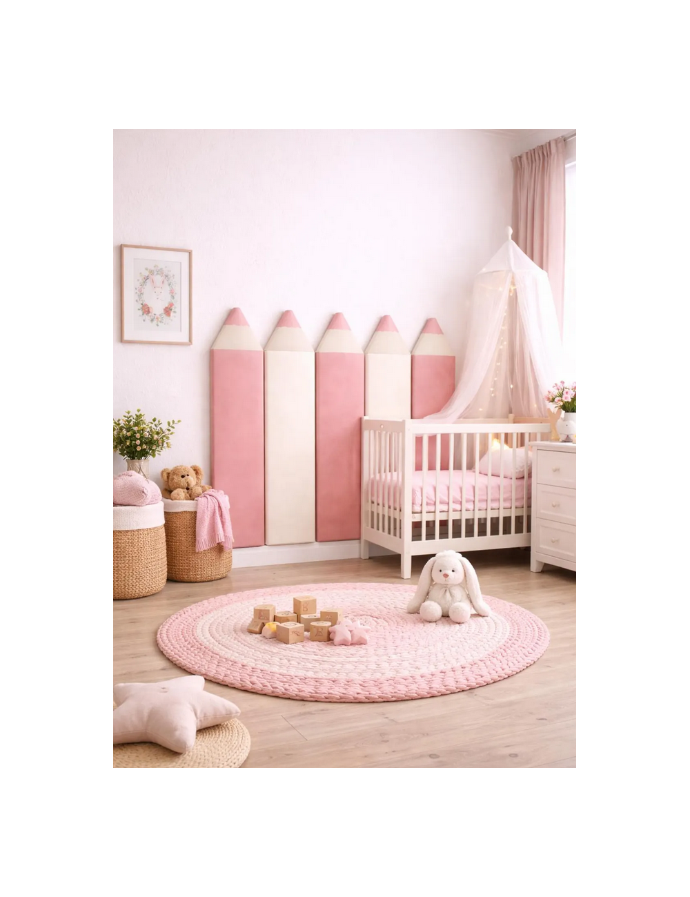 Velvet Crayon Pencil Wall Panels – Montessori Nursery Decor | Soft Kids Wall Panels | Playroom Wall Design 110cm