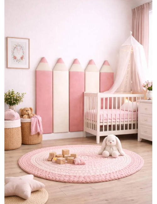 Velvet Crayon Pencil Wall Panels – Montessori Nursery Decor | Soft Kids Wall Panels | Playroom Wall Design 110cm