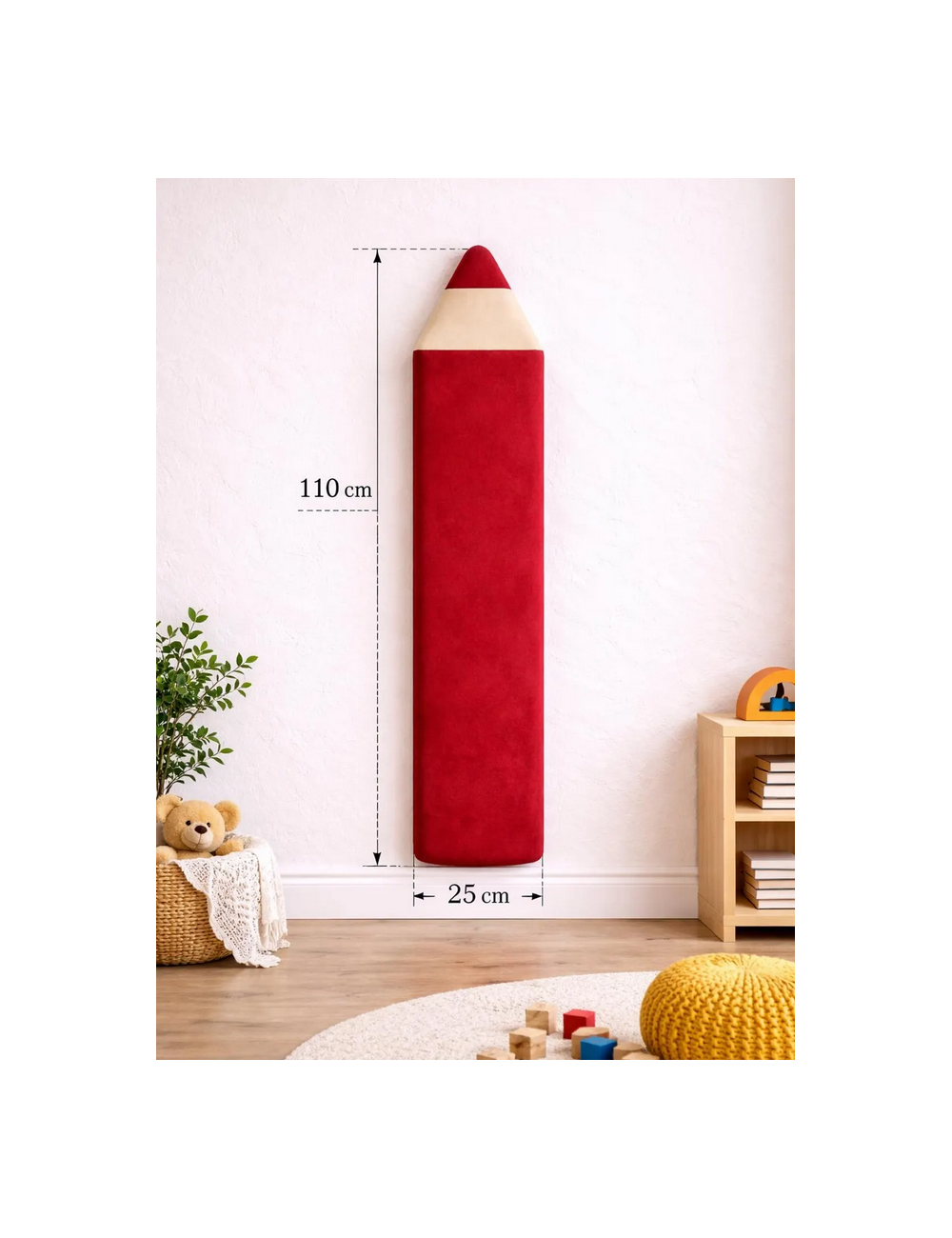 Velvet Crayon Pencil Wall Panels – Montessori Nursery Decor | Soft Kids Wall Panels | Playroom Wall Design 110cm