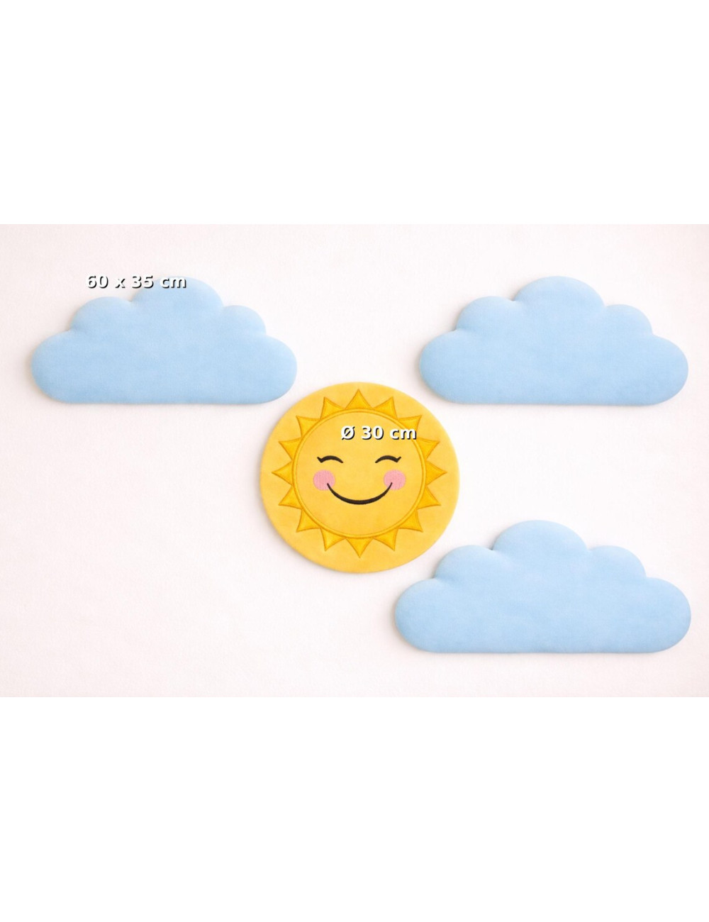 Velvet Cloud & Sun Wall Panels Set Nursery Wall Decor, Baby Room Decor Scandinavian Style