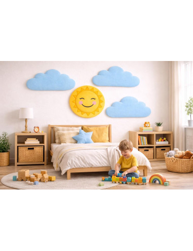 Velvet Cloud & Sun Wall Panels Set Nursery Wall Decor, Baby Room Decor Scandinavian Style