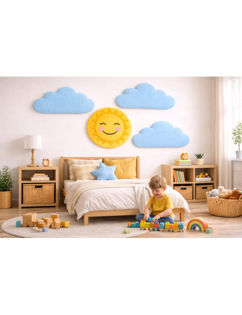 Velvet Cloud & Sun Wall Panels Set Nursery Wall Decor, Baby Room Decor Scandinavian Style