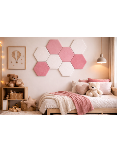 Velvet Hexagon Wall Panels – Montessori Nursery Decor | Upholstered Acoustic Wall Tiles for Kids Room