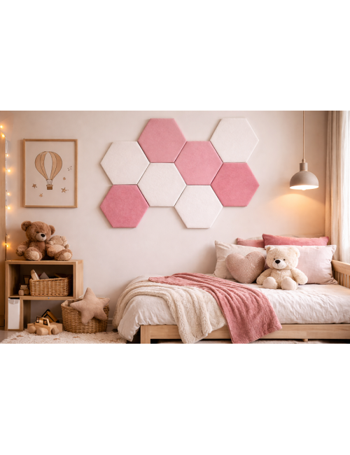 Velvet Hexagon Wall Panels – Montessori Nursery Decor | Upholstered Acoustic Wall Tiles for Kids Room