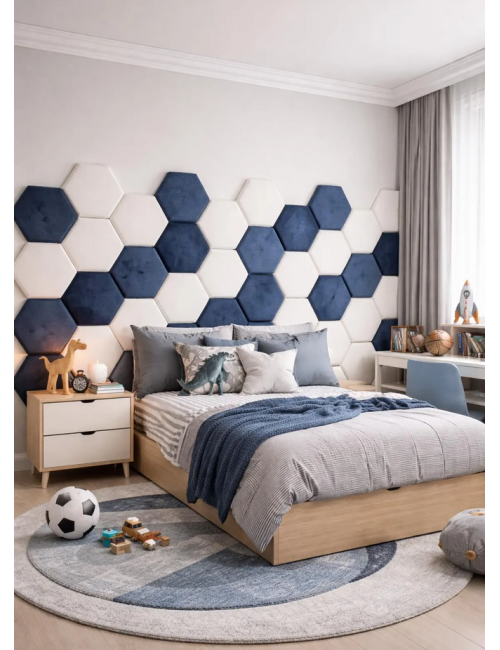 Velvet Hexagon Wall Panels – Montessori Nursery Decor | Upholstered Acoustic Wall Tiles for Kids Room