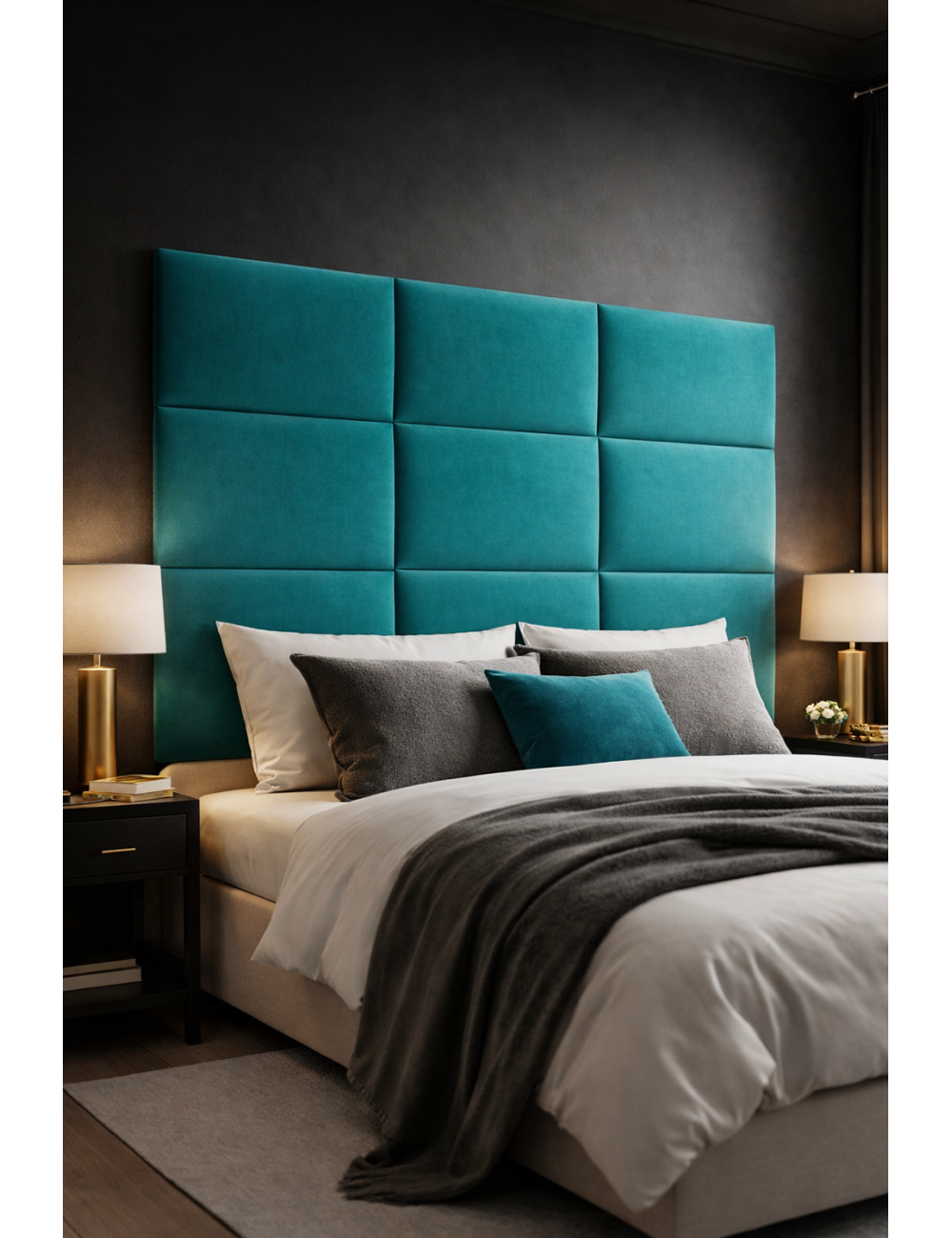 Upholstered Wall Panels Headboard Plush Velvet Velour Turquoise