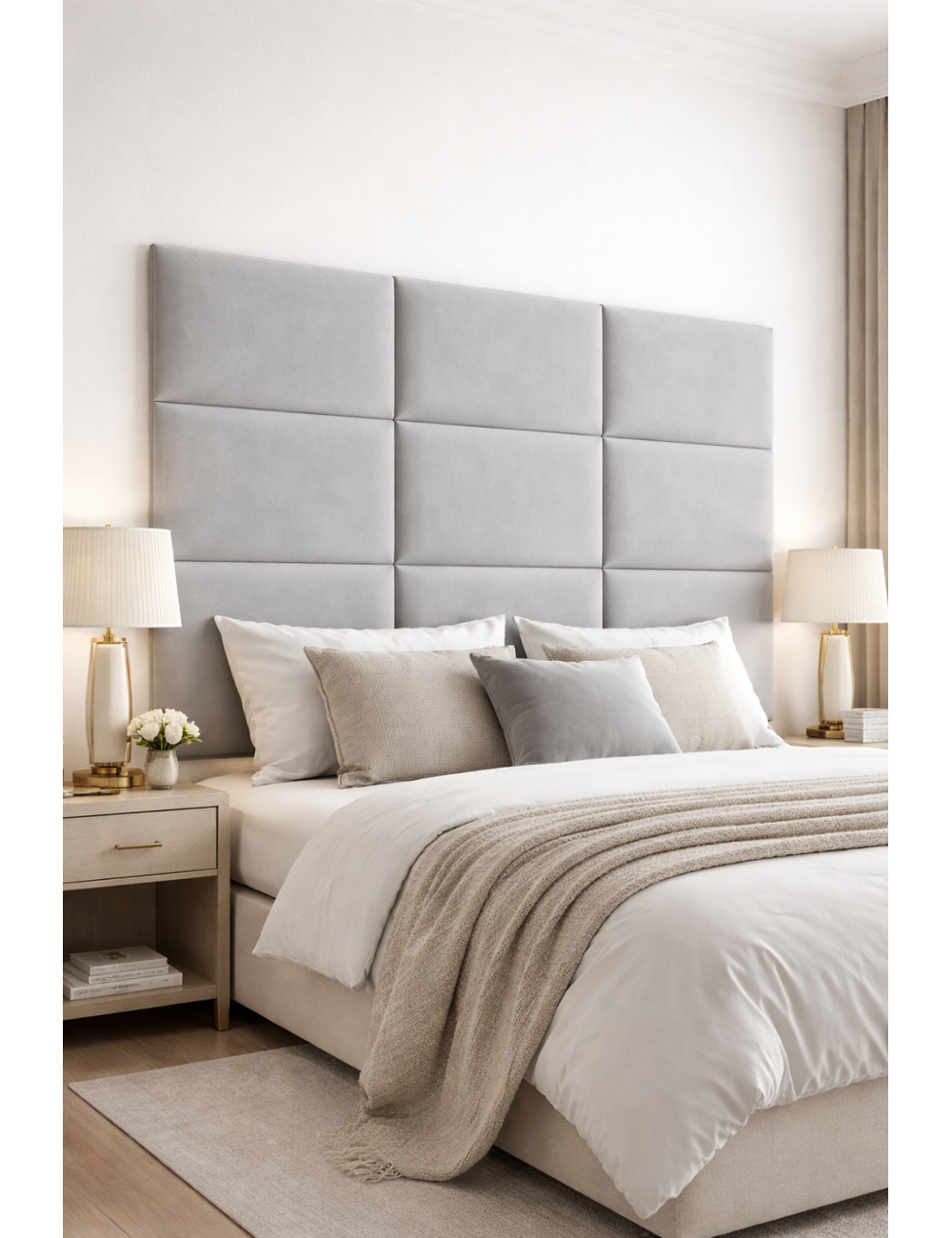 Upholstered Wall Panels Headboard Plush Velvet Velour Silver Grey