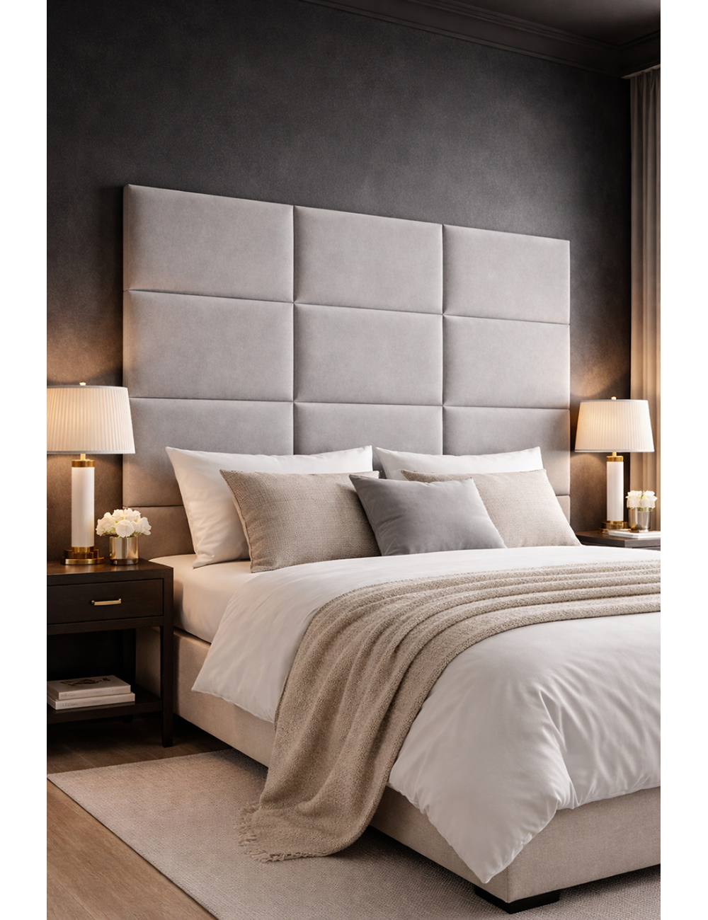 Upholstered Wall Panels Headboard Plush Velvet Velour Silver Grey