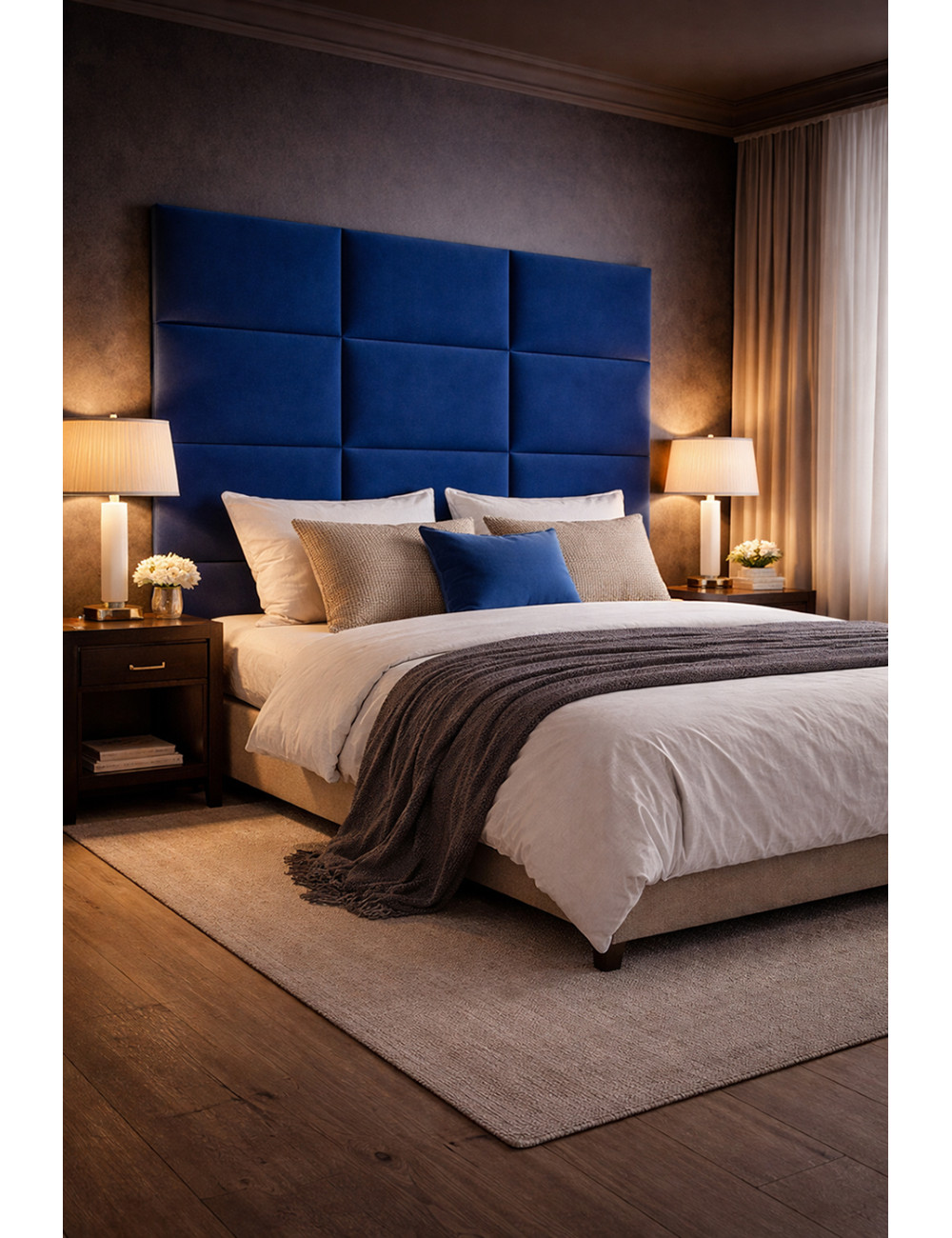 Upholstered Wall Panels Headboard Plush Velvet Velour Royal Blue