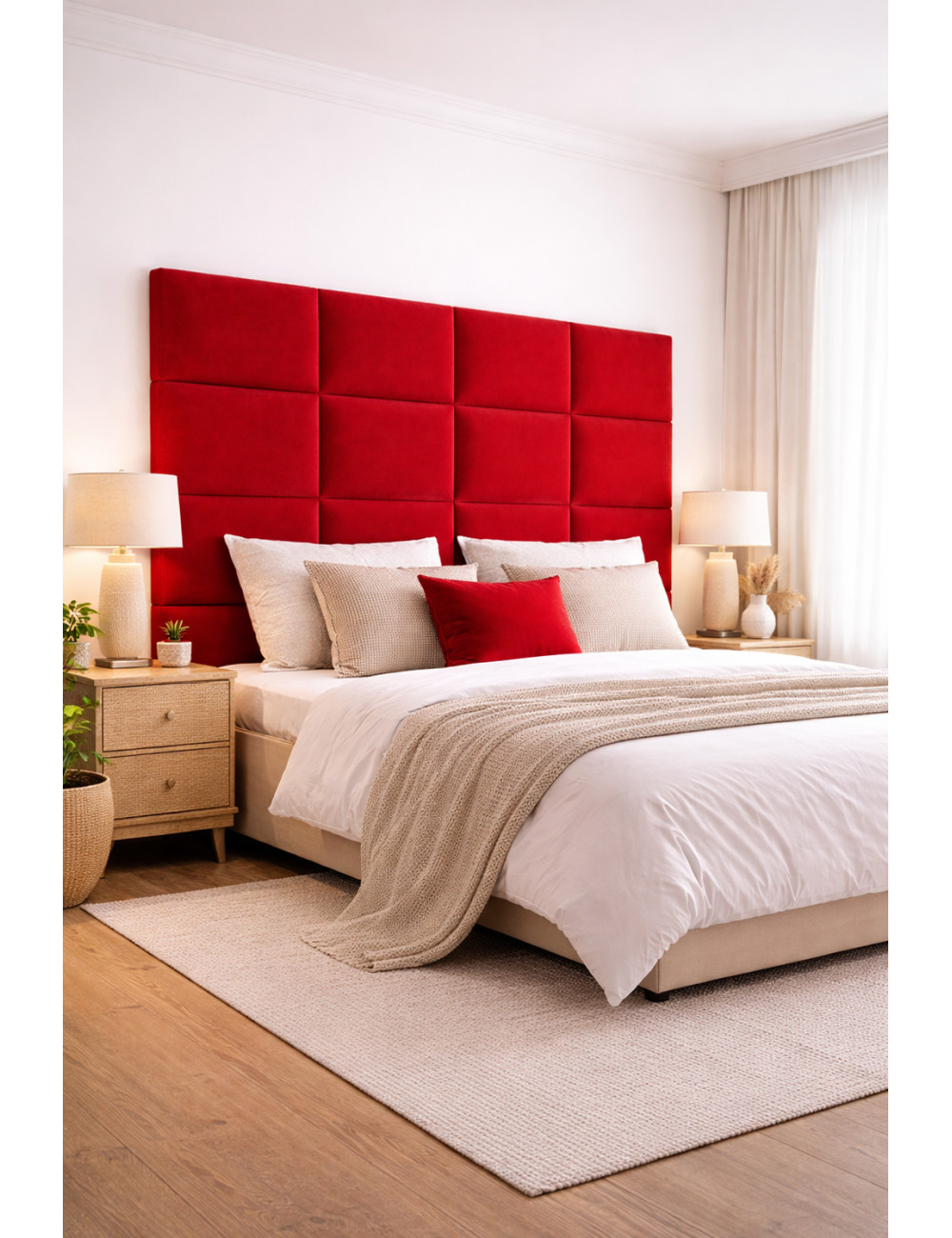 Upholstered Wall Panels Headboard Plush Velvet Velour Red