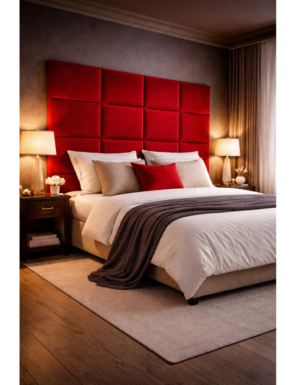 Upholstered Wall Panels Headboard Plush Velvet Velour Red