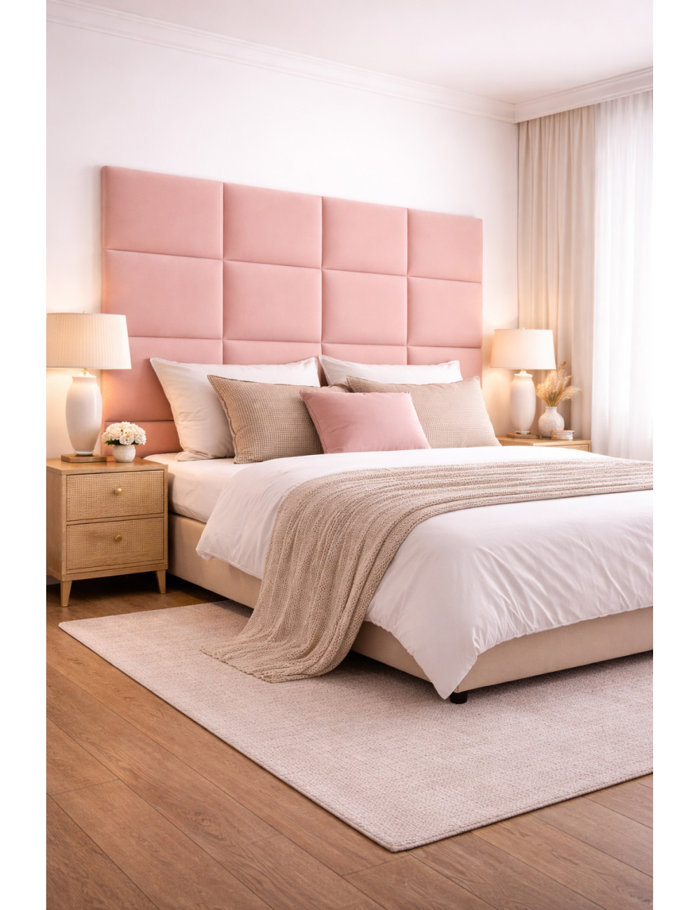 Upholstered Wall Panels Headboard Plush Velvet Velour Pink