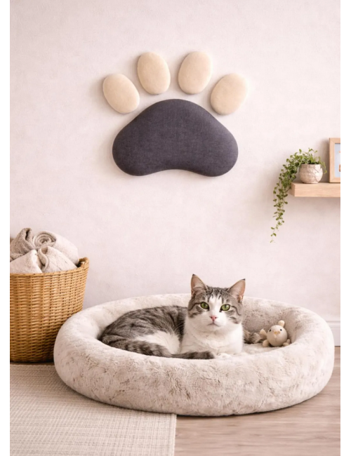 Personalized Dog or Cat Paw Wall Decor | Velvet Upholstered Pet Wall Panel | Custom Pet Name | Pet Corner Deco