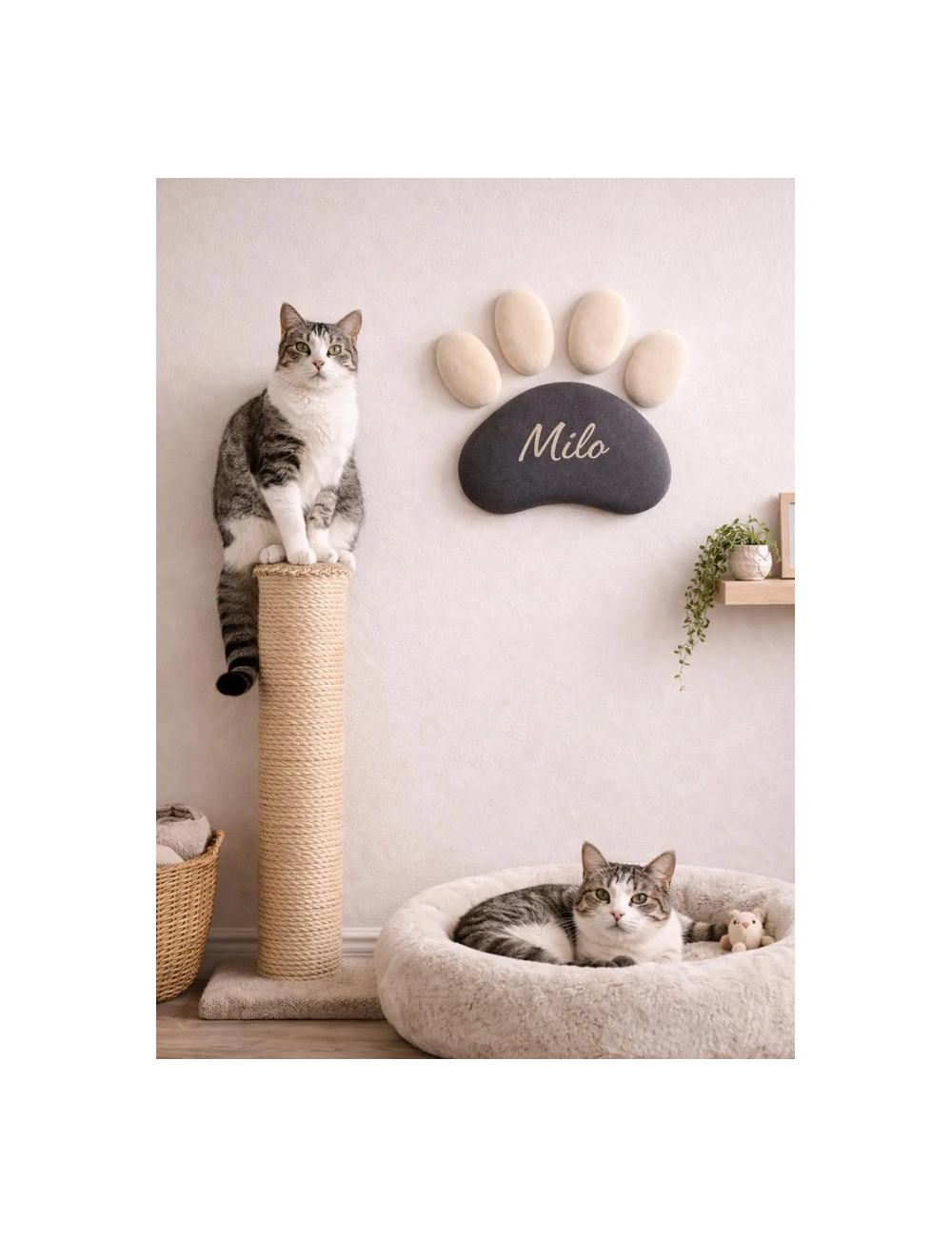 Personalized Dog or Cat Paw Wall Decor | Velvet Upholstered Pet Wall Panel | Custom Pet Name | Pet Corner Deco