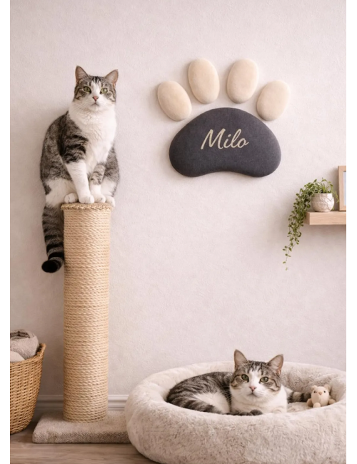 Personalized Dog or Cat Paw Wall Decor | Velvet Upholstered Pet Wall Panel | Custom Pet Name | Pet Corner Deco