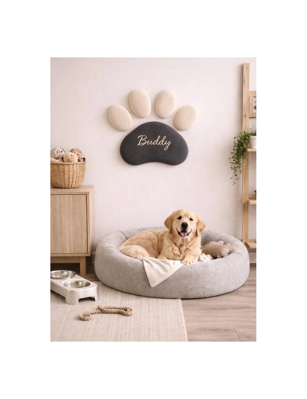 Personalized Dog or Cat Paw Wall Decor | Velvet Upholstered Pet Wall Panel | Custom Pet Name | Pet Corner Deco