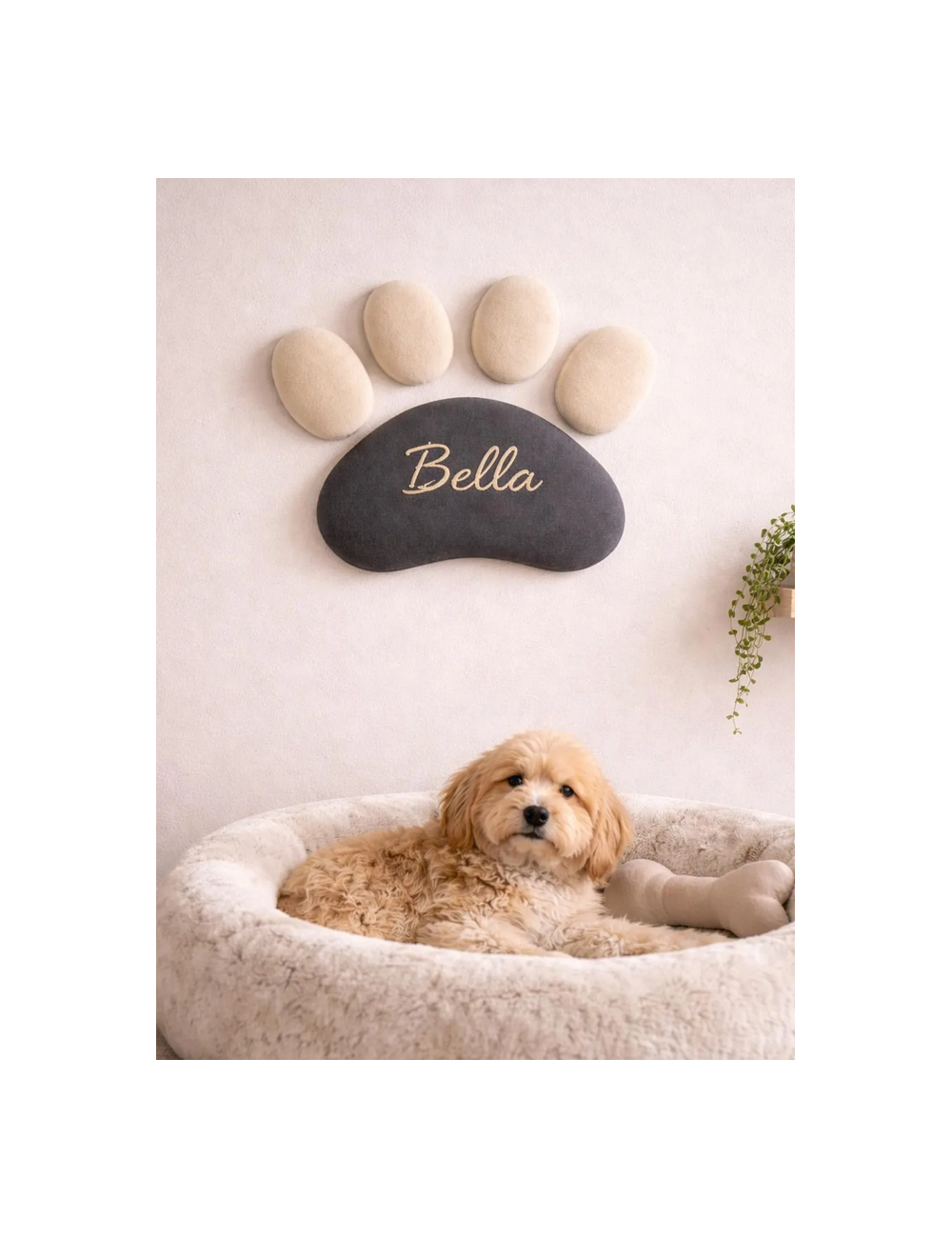 Personalized Dog or Cat Paw Wall Decor | Velvet Upholstered Pet Wall Panel | Custom Pet Name | Pet Corner Deco