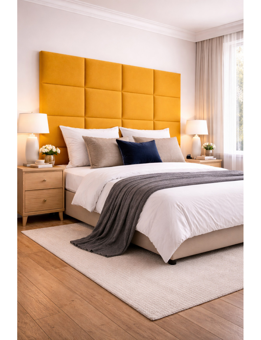 Upholstered Wall Panels Headboard Plush Velvet Velour Mustard