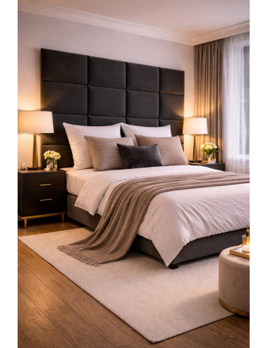 Upholstered Wall Panels Headboard Plush Velvet Velour Dark Grey