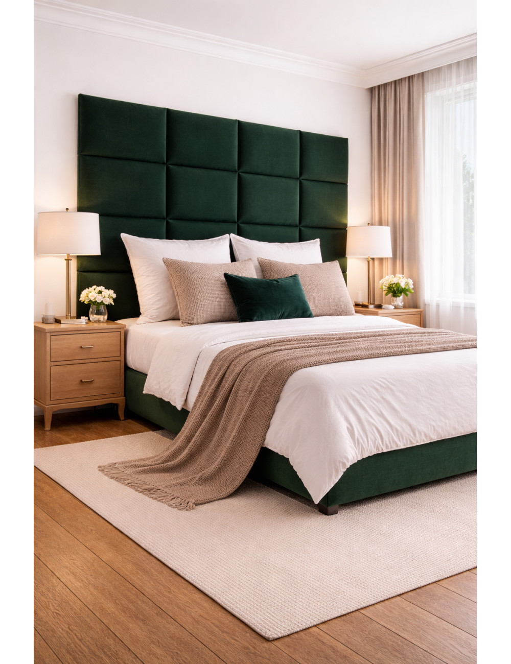 Upholstered Wall Panels Headboard Plush Velvet Velour Dark Green