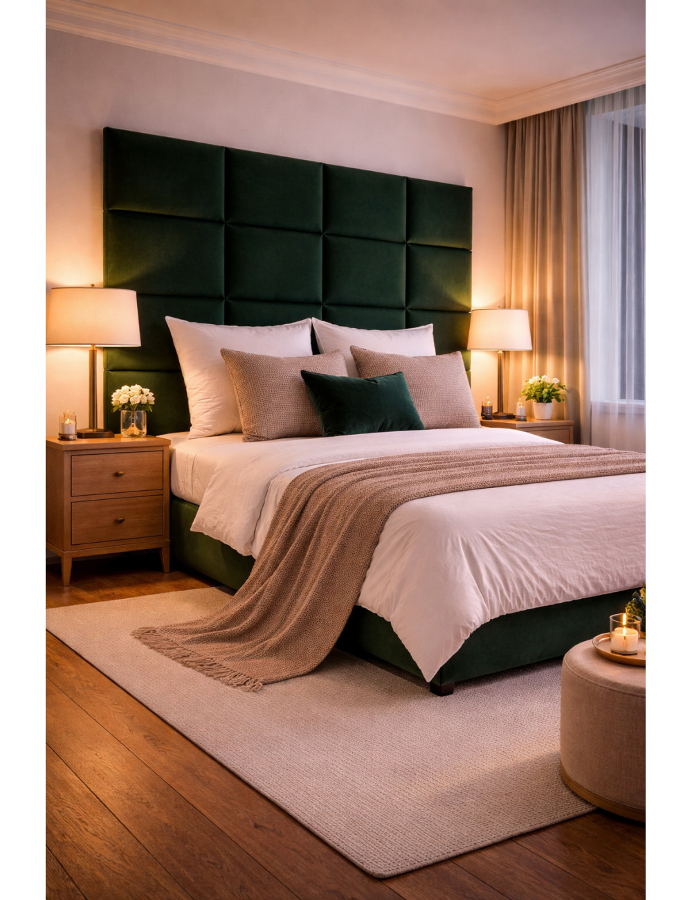 Upholstered Wall Panels Headboard Plush Velvet Velour Dark Green