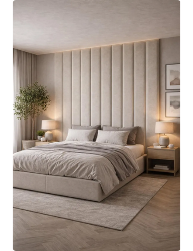 Luxury Soft Velvet Upholstered Vertical Wall Panels for Modern Bed Headboard, Custom Sizes