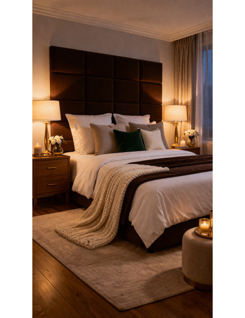 Upholstered Wall Panels Headboard Plush Velvet Velour Dark Brown