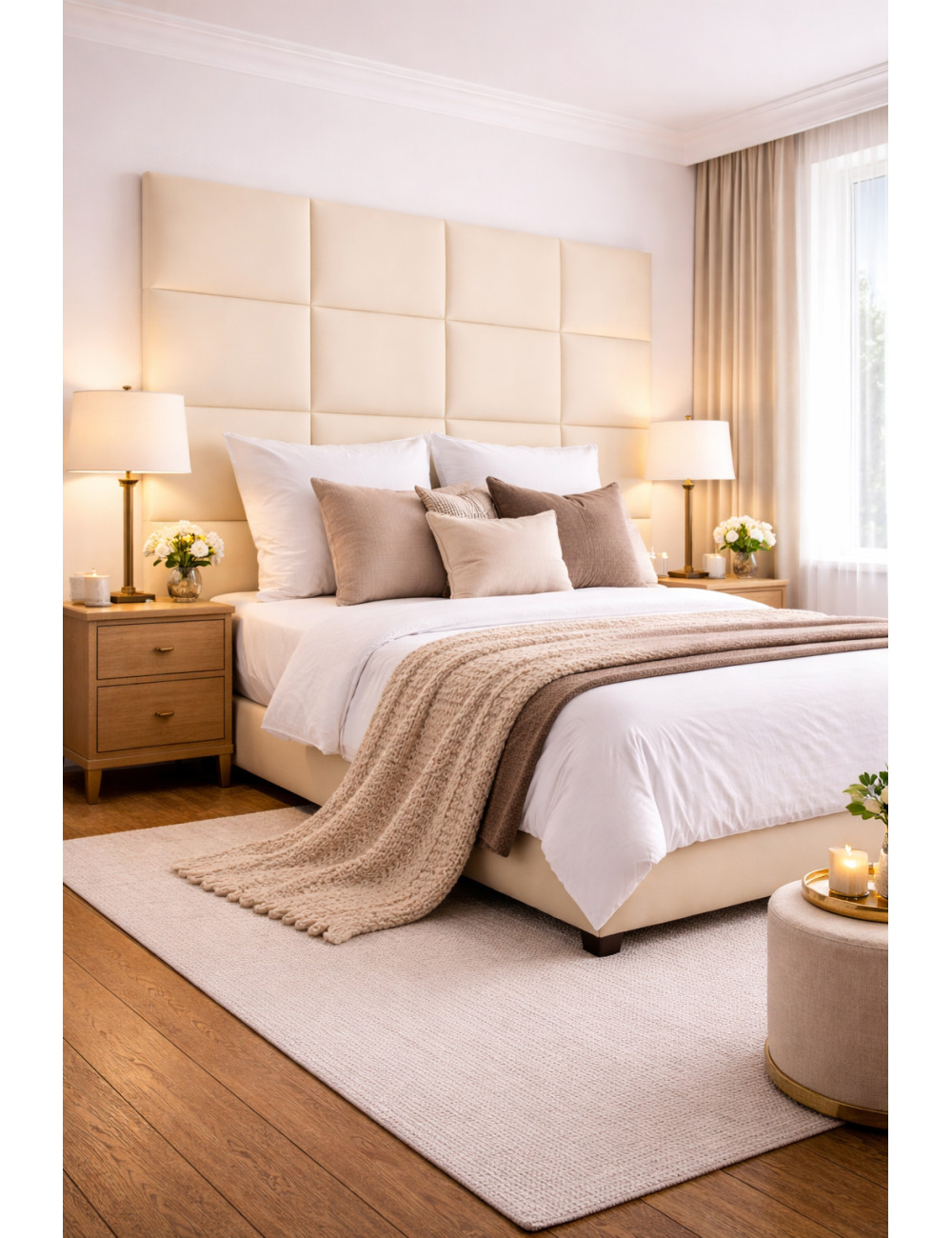 Upholstered Wall Panels Headboard Plush Velvet Velour Cream