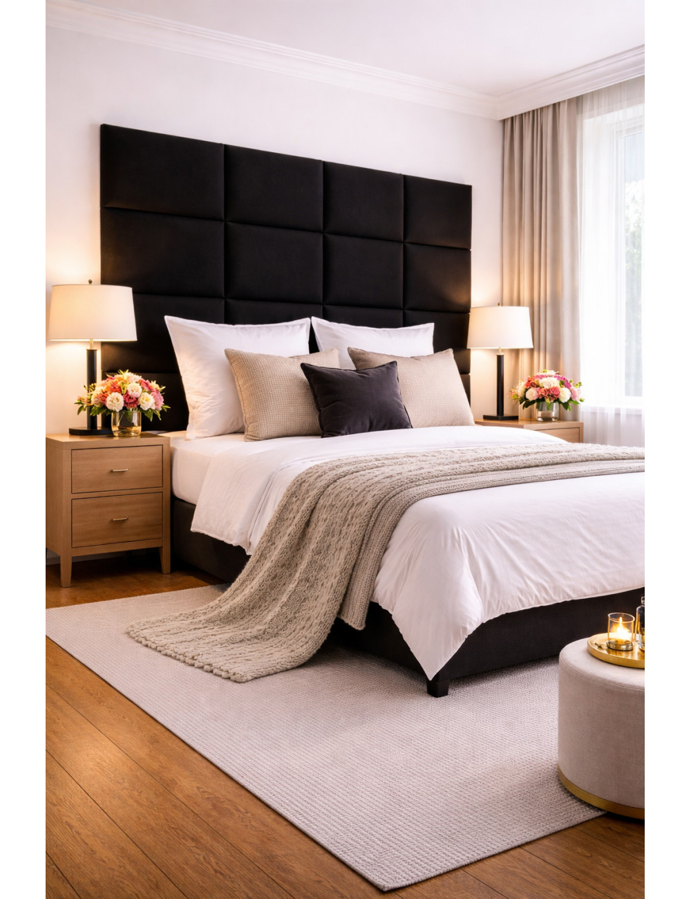 Upholstered Wall Panels Headboard Plush Velvet Velour Black