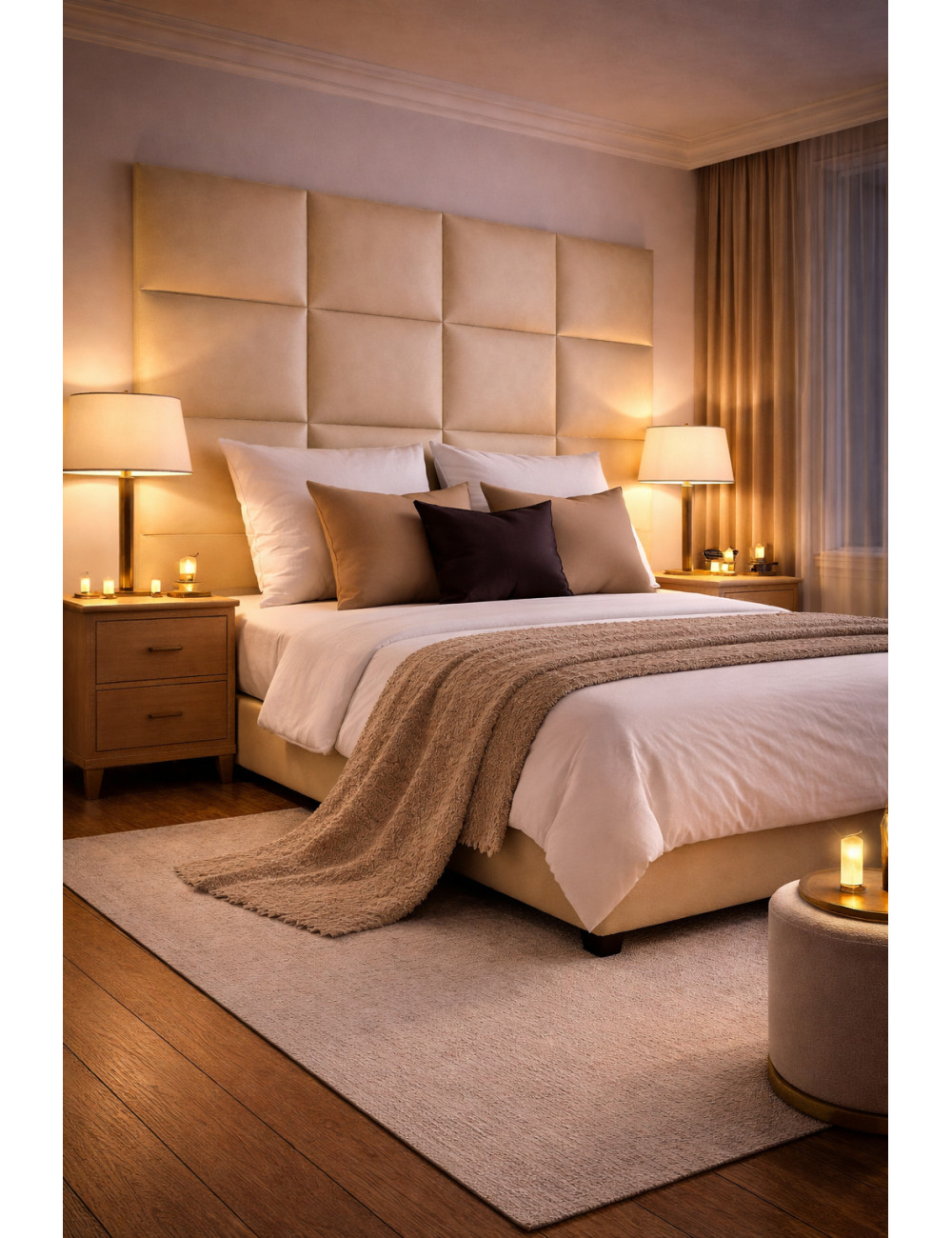 Upholstered Wall Panels Headboard Genuine Leather White