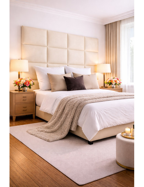 Upholstered Wall Panels Headboard Genuine Leather White