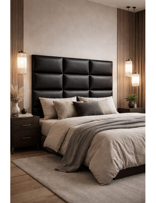Upholstered Wall Panels Headboard Genuine Leather Black