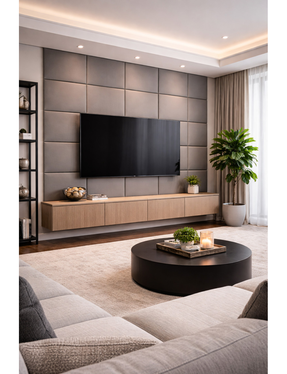 Upholstered Wall Panels Headboard Genuine Leather Black