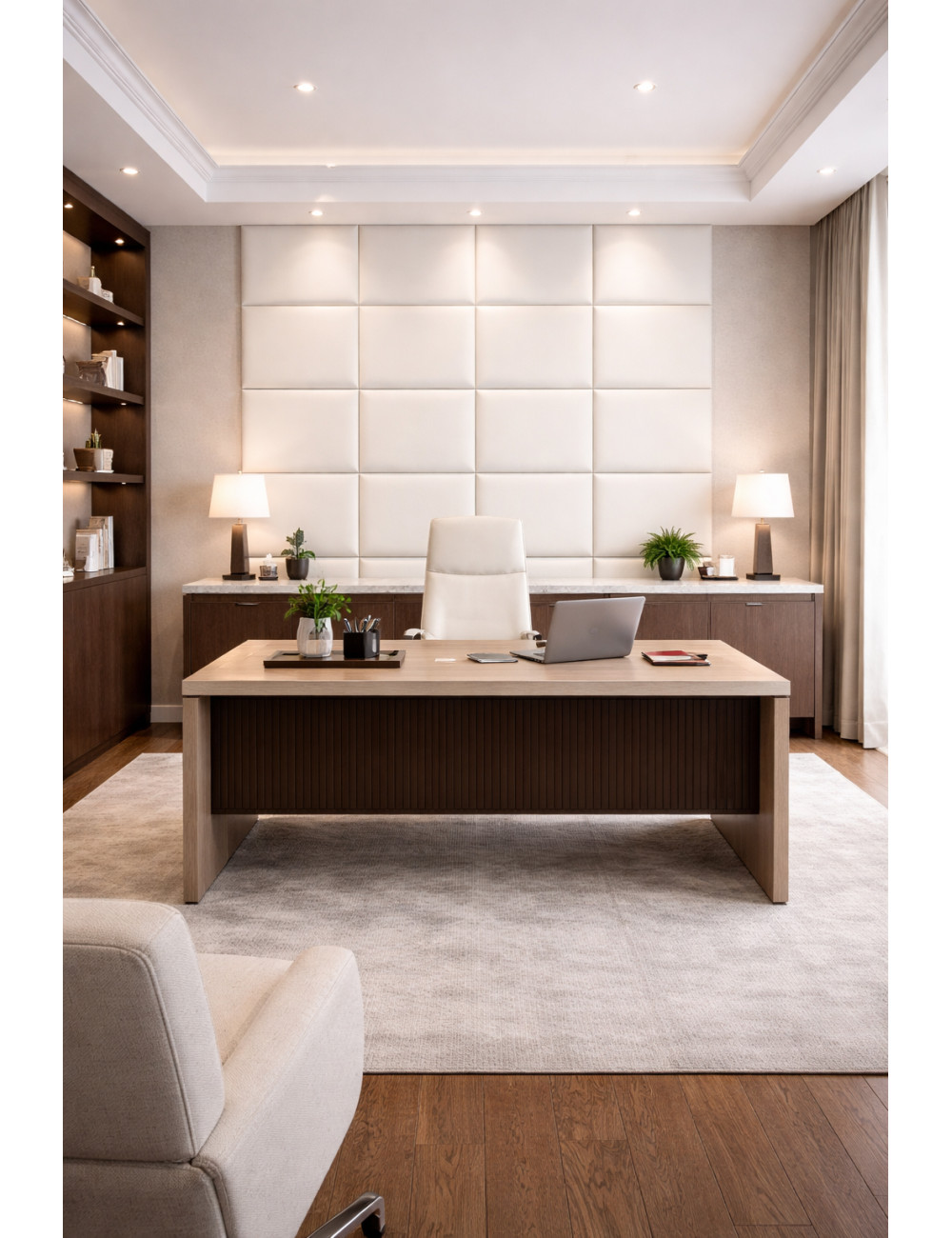 Upholstered Wall Panels Headboard Genuine Leather Cream