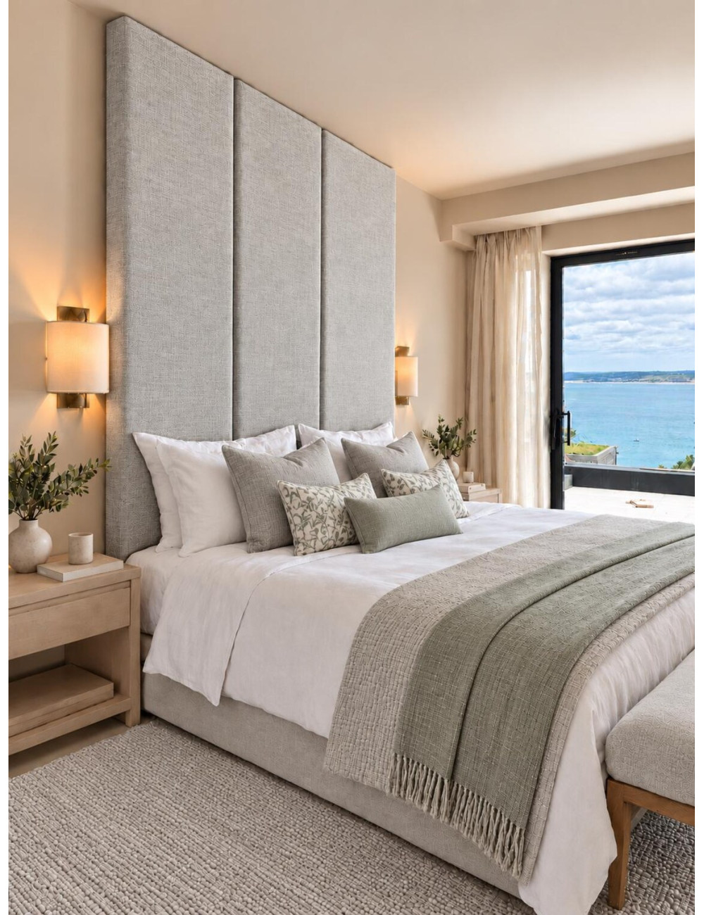 Linen Upholstered Wall Panels Premium Warwick Fabric Padded Headboard UK Made