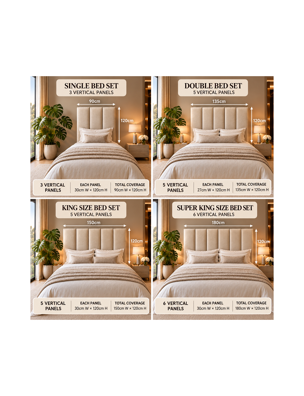 Oxford Cream Velvet Upholstered Headboard Wall Panels Vertical Slats