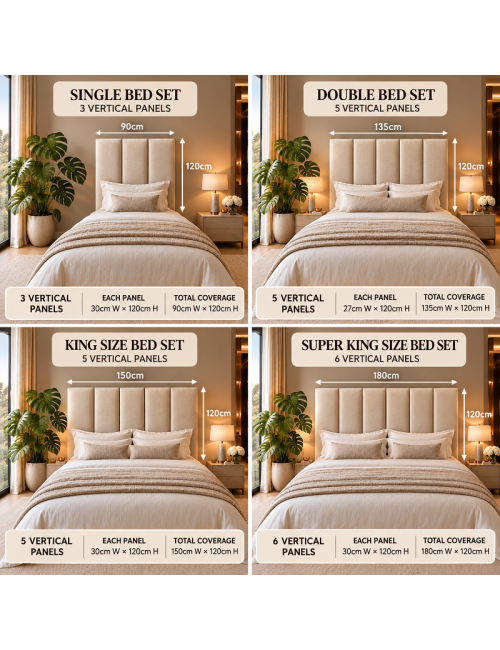 Oxford Cream Velvet Upholstered Headboard Wall Panels Vertical Slats