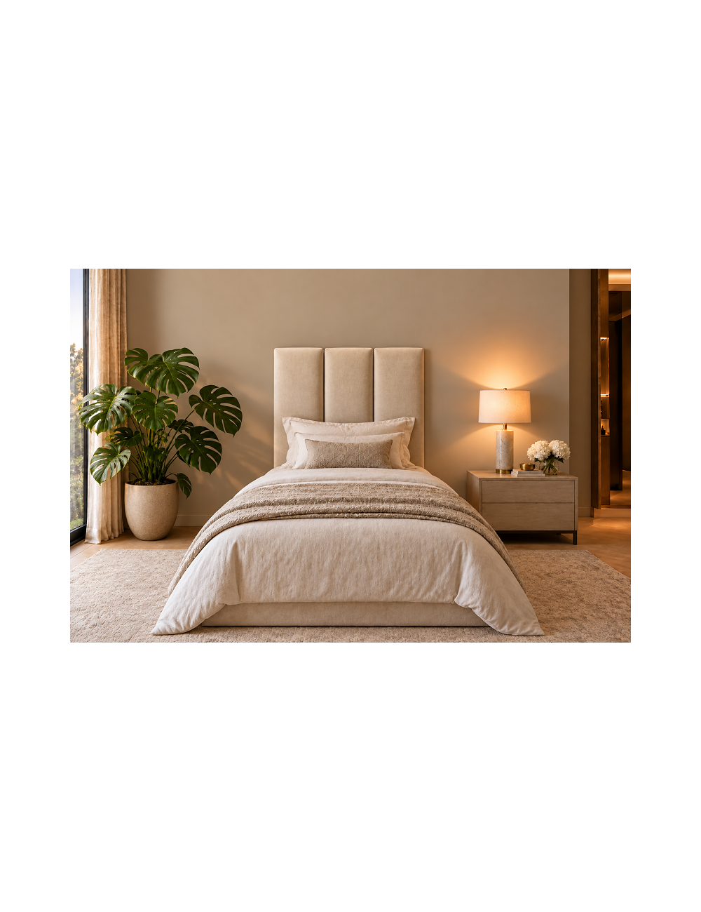 Oxford Cream Velvet Upholstered Headboard Wall Panels Vertical Slats