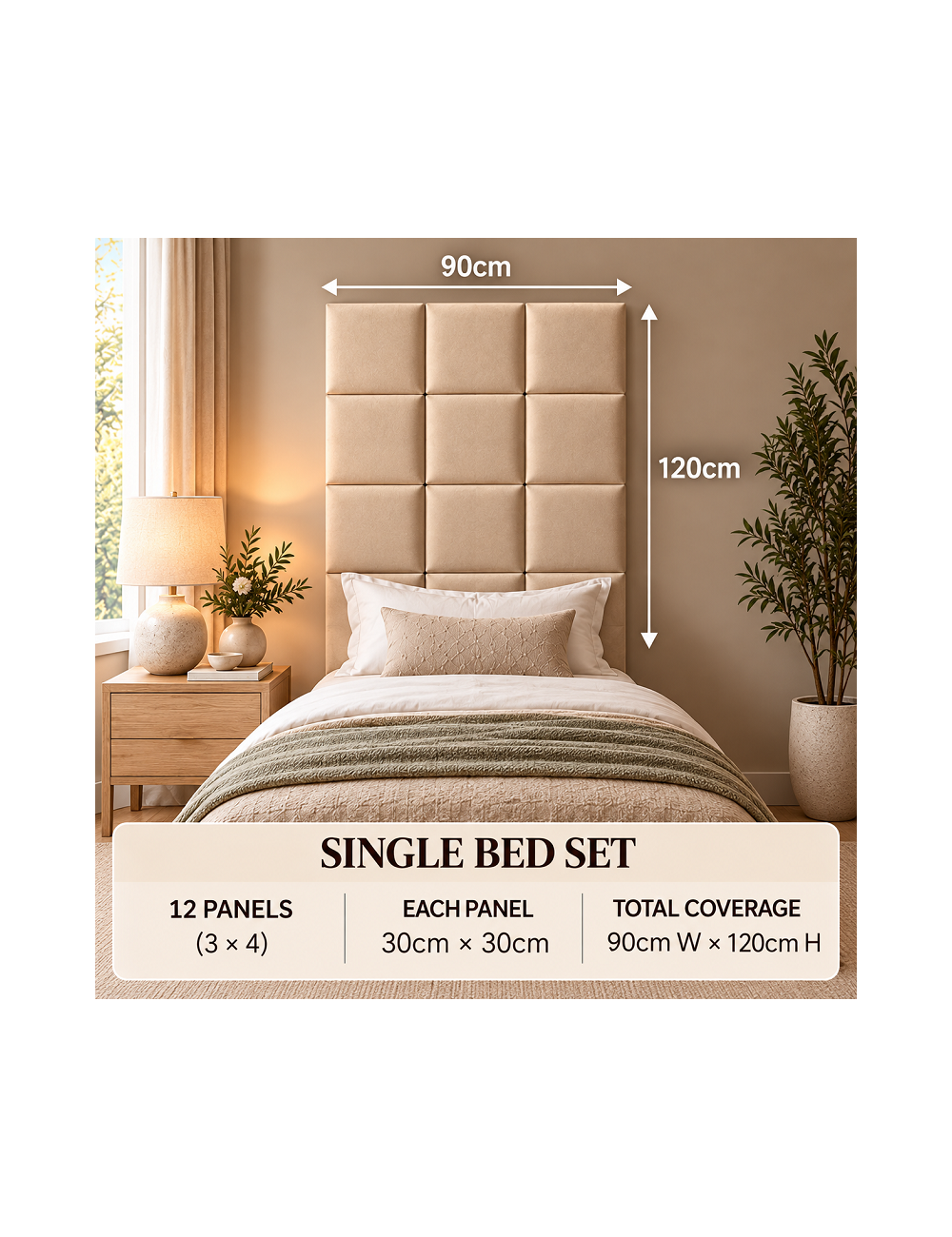 Kensington Cream Velvet Upholstered Headboard Wall Panels